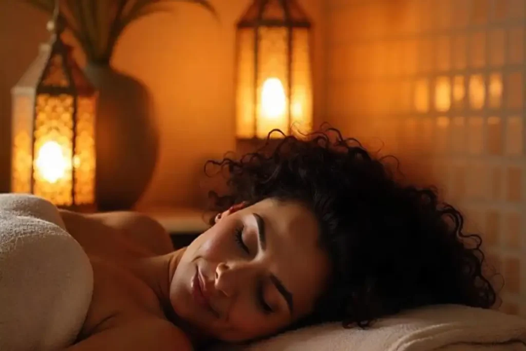 Agadir Massage – woman relaxing after treatment in candlelit room