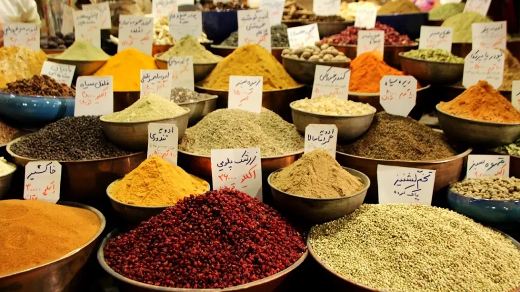 Colorful Moroccan spices and herbs for shopping in Agadir Morocco