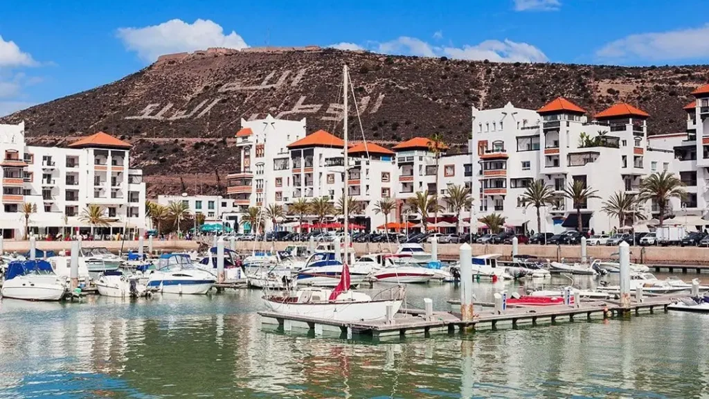 Marina Agadir with boutiques and modern shopping in Agadir Morocco