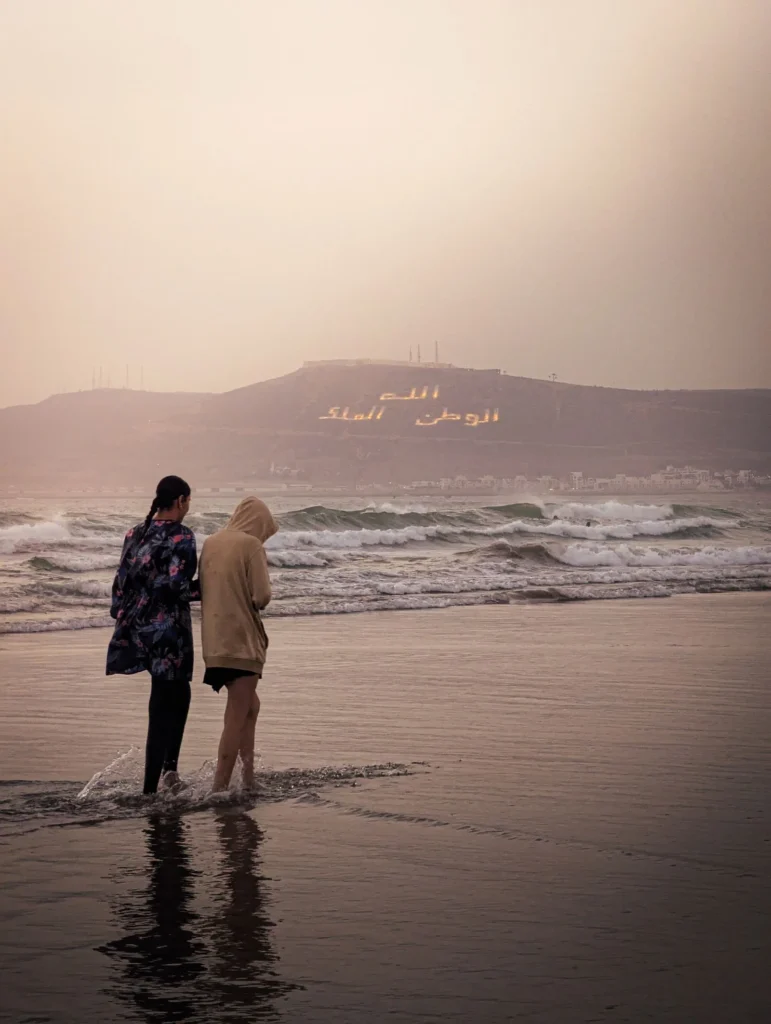 Panoramic view over Agadir bay from Kasbah Agadir Oufella at sunset