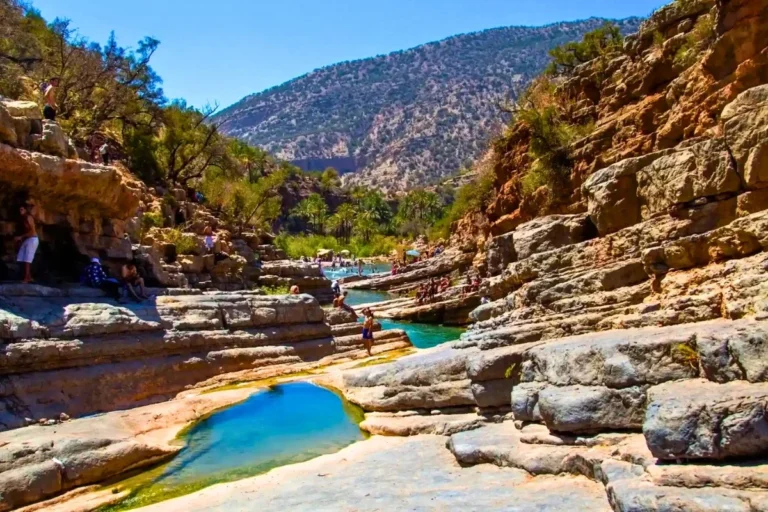Turquoise natural rock pools in the Paradise Valley canyon near Agadir