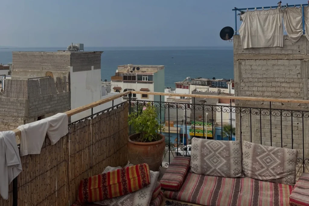 Rooftop terrace overlooking the coast in Taghazout